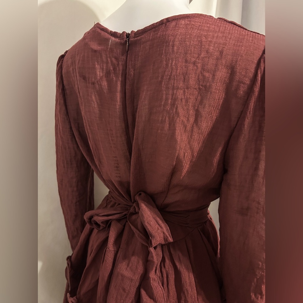 NWT Saints + Secrets Sz L Wine Sheer Ruffle Dress Cottagecore Whimsigoth Boho - Picture 5 of 8